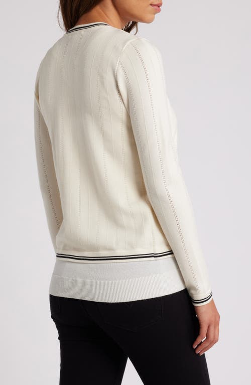 Shop Zoe And Claire Pointelle Contrast Trim Cardigan In Cream