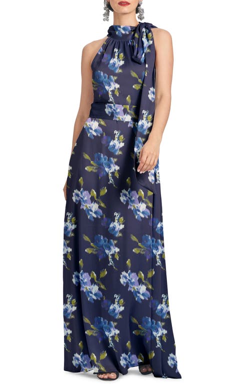 Shop Sachin & Babi Kayla Floral Halter Gown In Midnight Corsage