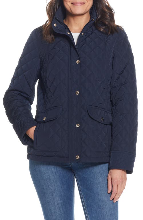 Quilted Stand Collar Jacket in Ink Navy