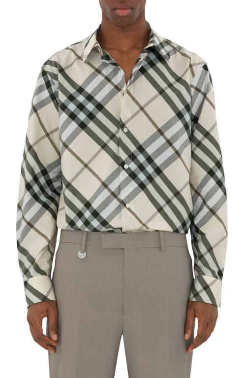 burberry Oversize Check Cotton Button-Up Shirt Alabaster Ip at Nordstrom,