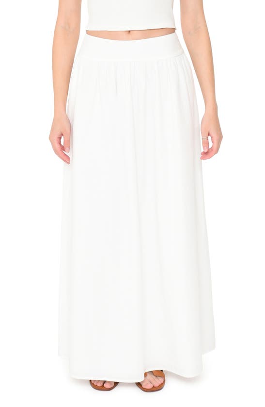 Shop Wayf Nicole Pleated Cotton Maxi Skirt In Ivory