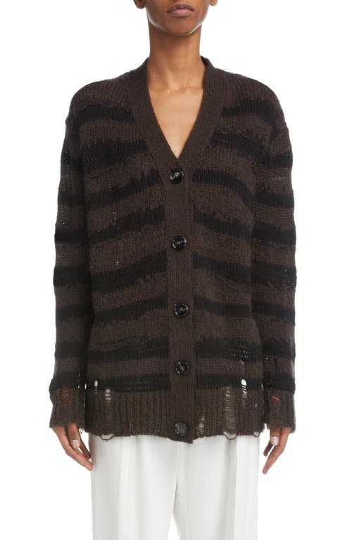 Shop Acne Studios Koliva Distressed Stripe Cotton & Mohair Blend Cardigan In Warm Charcoal Grey/black