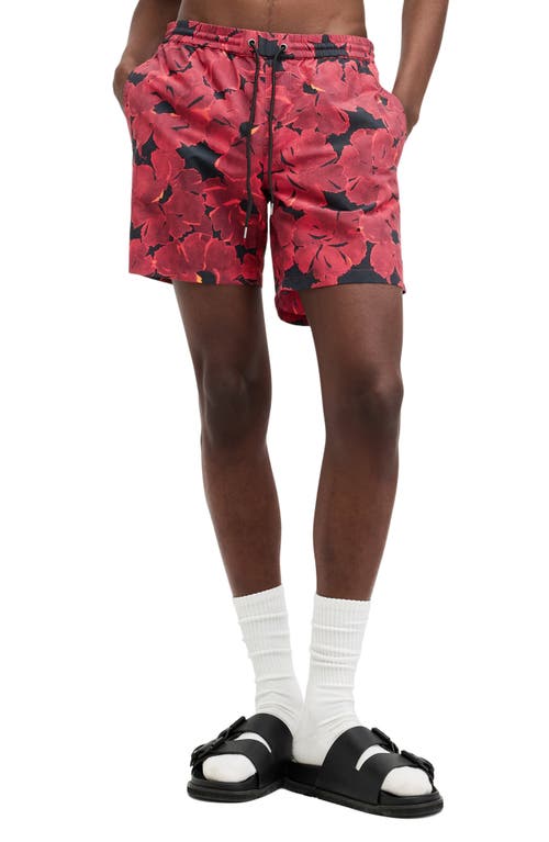 Allsaints Kaza Swim Trunks In Jet Black/burgundy