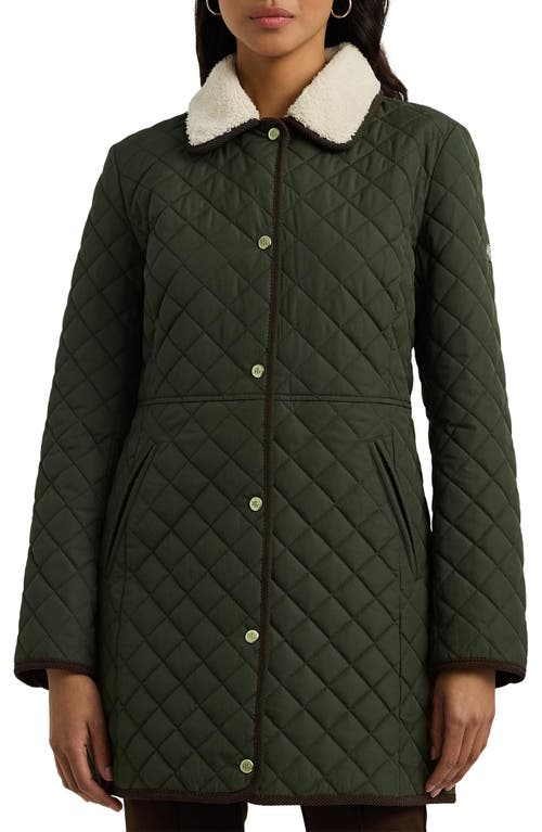 Lauren Ralph Lauren Quilted Jacket With Faux Shearling Collar In Litchfield Loden