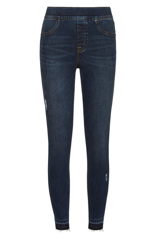 Spanx Distressed High Waist Ankle Denim Leggings In Medium Wash