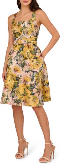 Floral Jacquard A Line Dress