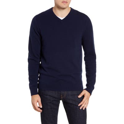 Big & Tall Nordstrom Shop Cashmere V-Neck Sweater, X-Large - Blue