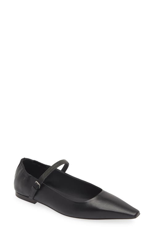 Brunello Cucinelli Black Ballet Shoes With Monil Detail On The Strap In Leather Woman In C101 Nero