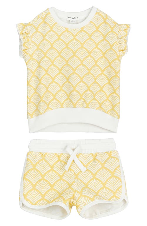 Miles The Label Wheat Print Short Sleeve French Terry Sweatshirt & Shorts Set In Yellow