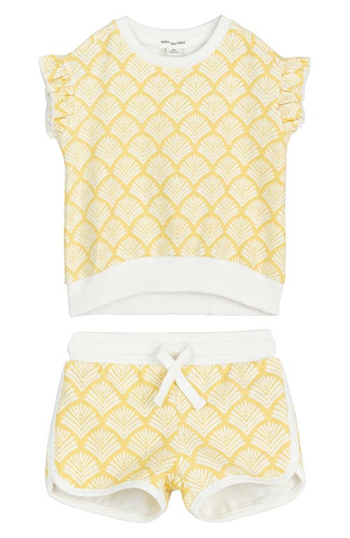 Miles The Label Babies'  Wheat Print Short Sleeve French Terry Sweatshirt & Shorts Set In Yellow