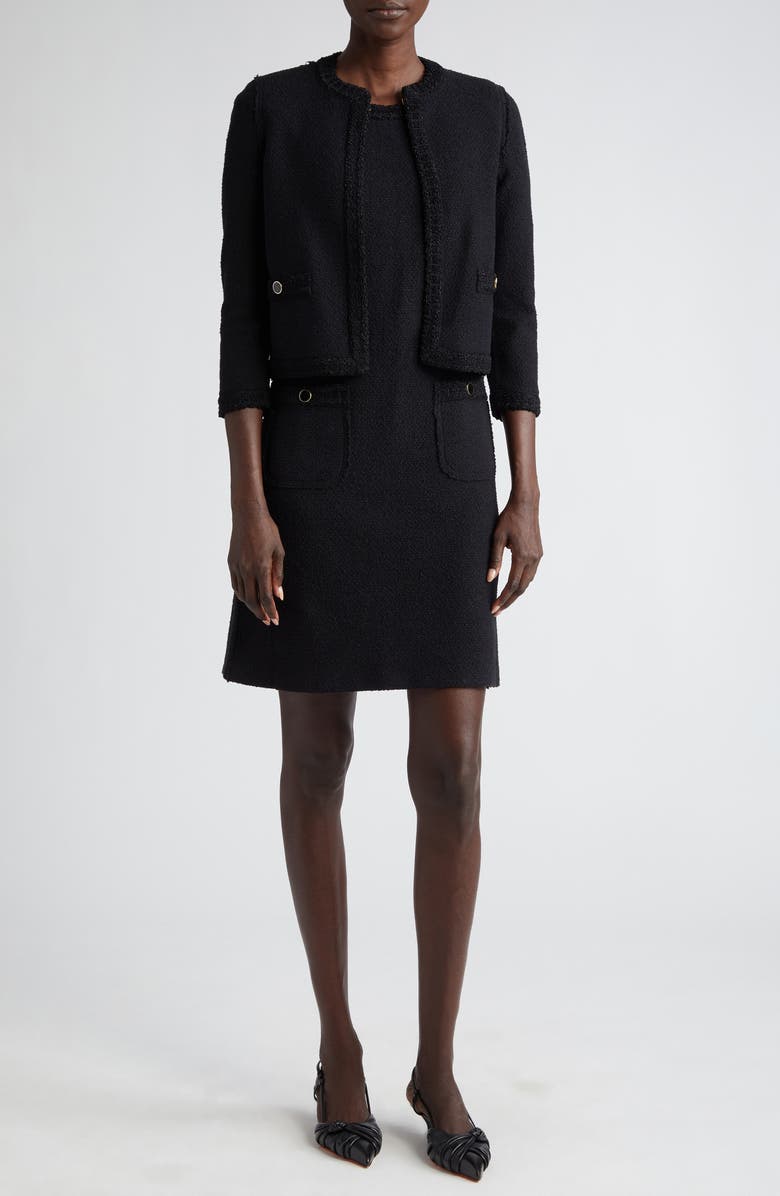 ST. JOHN Short Sleeve Bouclé Knit Sheath Dress, Alternate, color, 