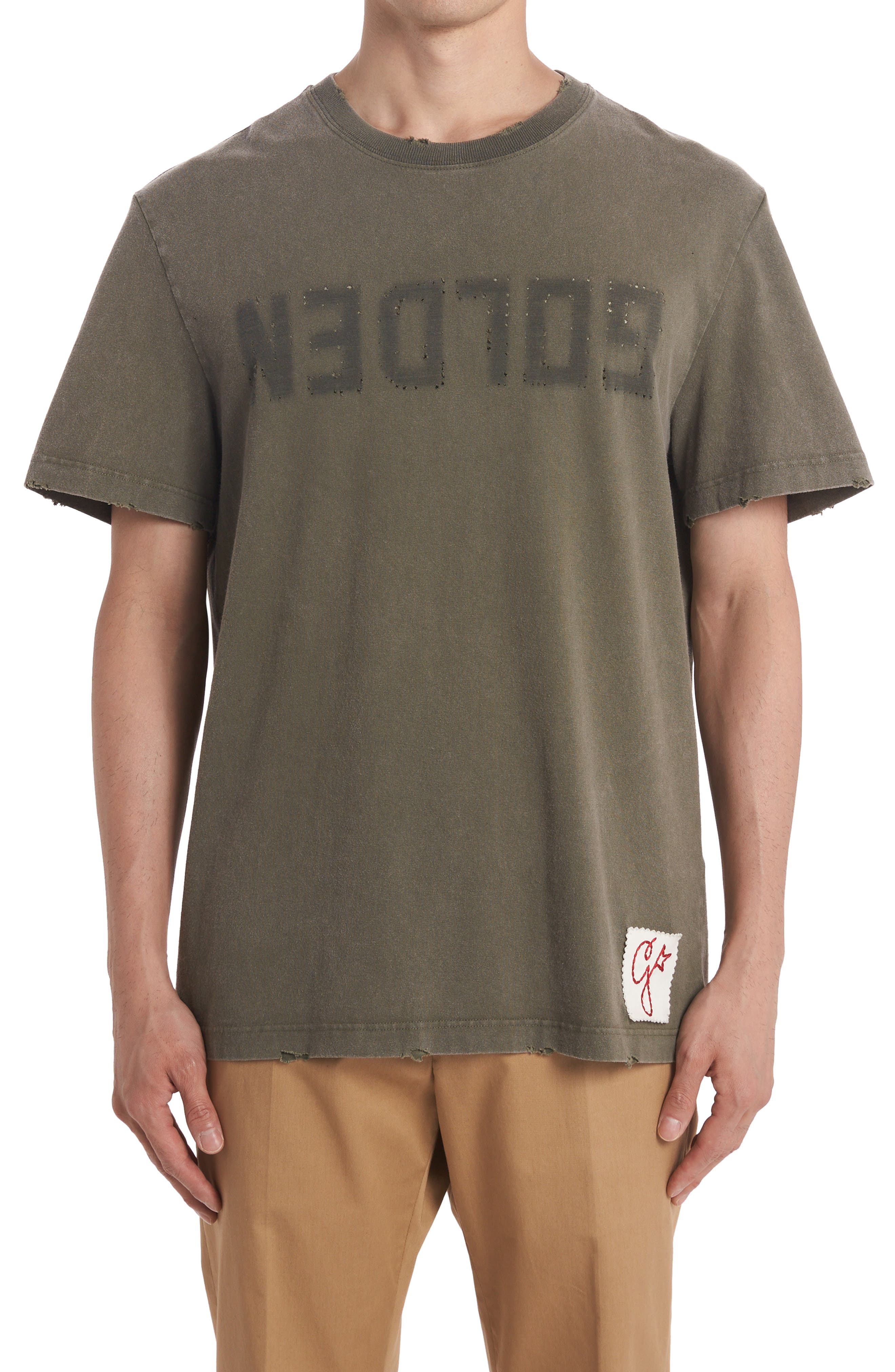 Golden Goose Distressed Cotton Graphic Tee in Dusty Olive at Nordstrom, Size Small