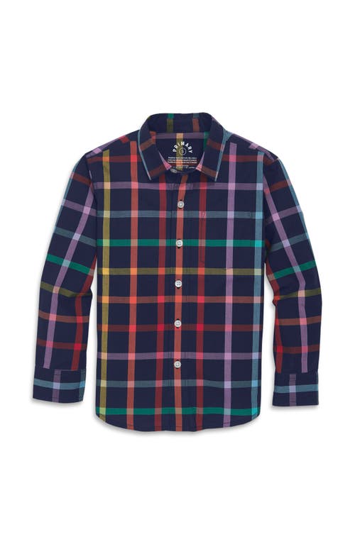 Shop Primary Long Sleeve Rainbow Plaid Button Down In Navy Rainbow Plaid