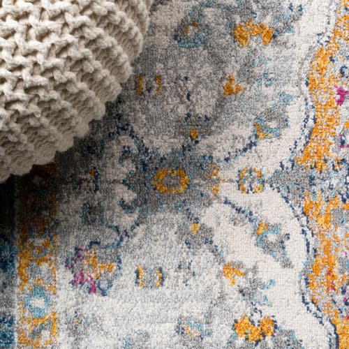 Jonathan Y Lorena Ornate Boho Medallion Area Rug In Light Gray/dark Blue/orange