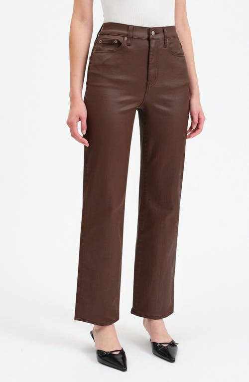 Shop Daze Sun High Waist Coated Straight Leg Jeans In Coated Espresso