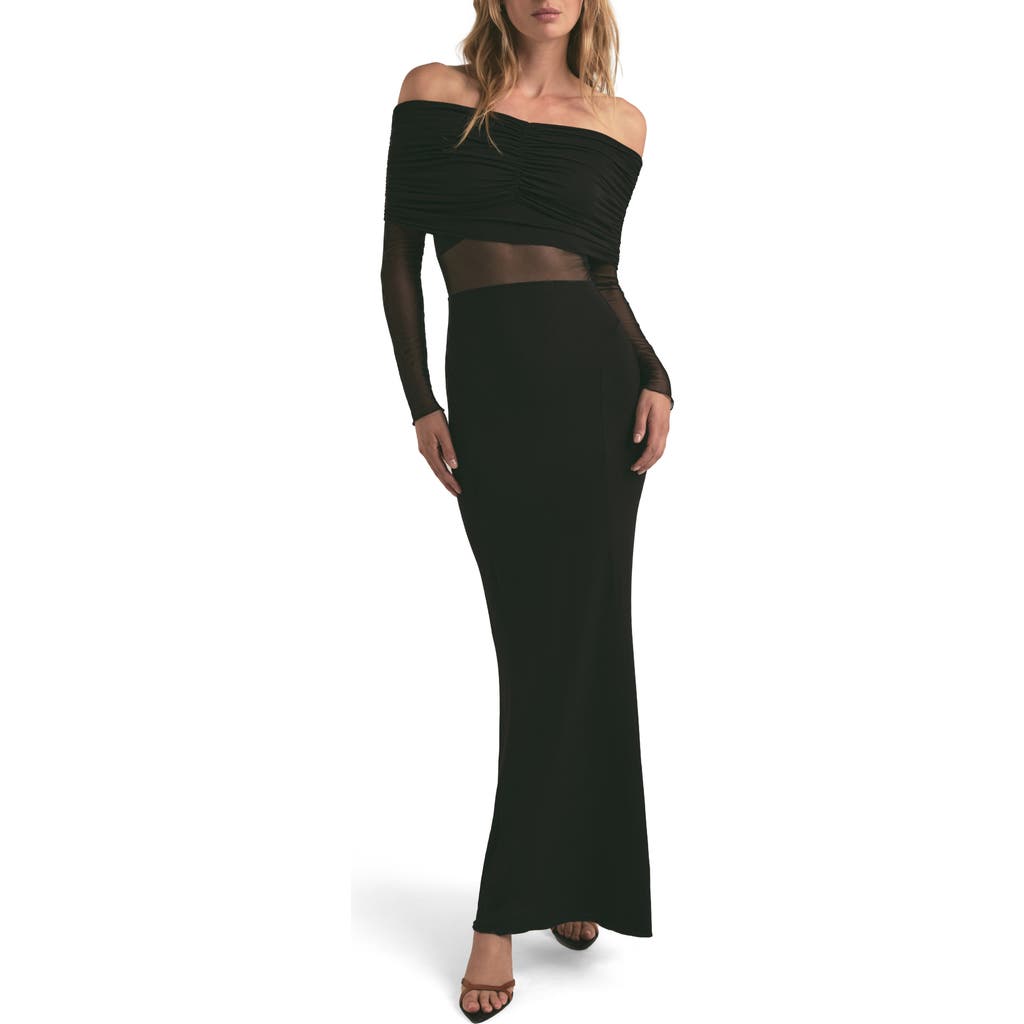 Favorite Daughter The New Era Off The Shoulder Long Sleeve Jersey Maxi Dress In Black