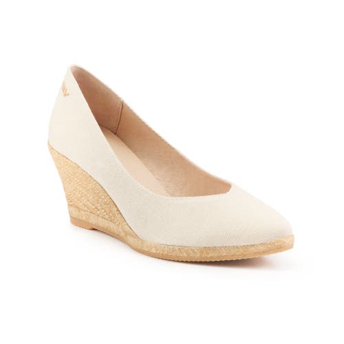 Viscata Roses Canvas V Cut Espadrille Wedges In Beige