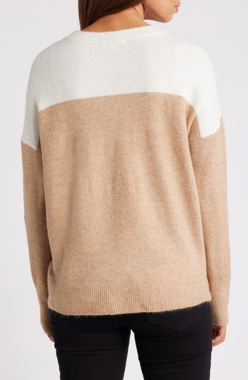 Shop Zoe And Claire Colorblock Crewneck Sweater In Khaki