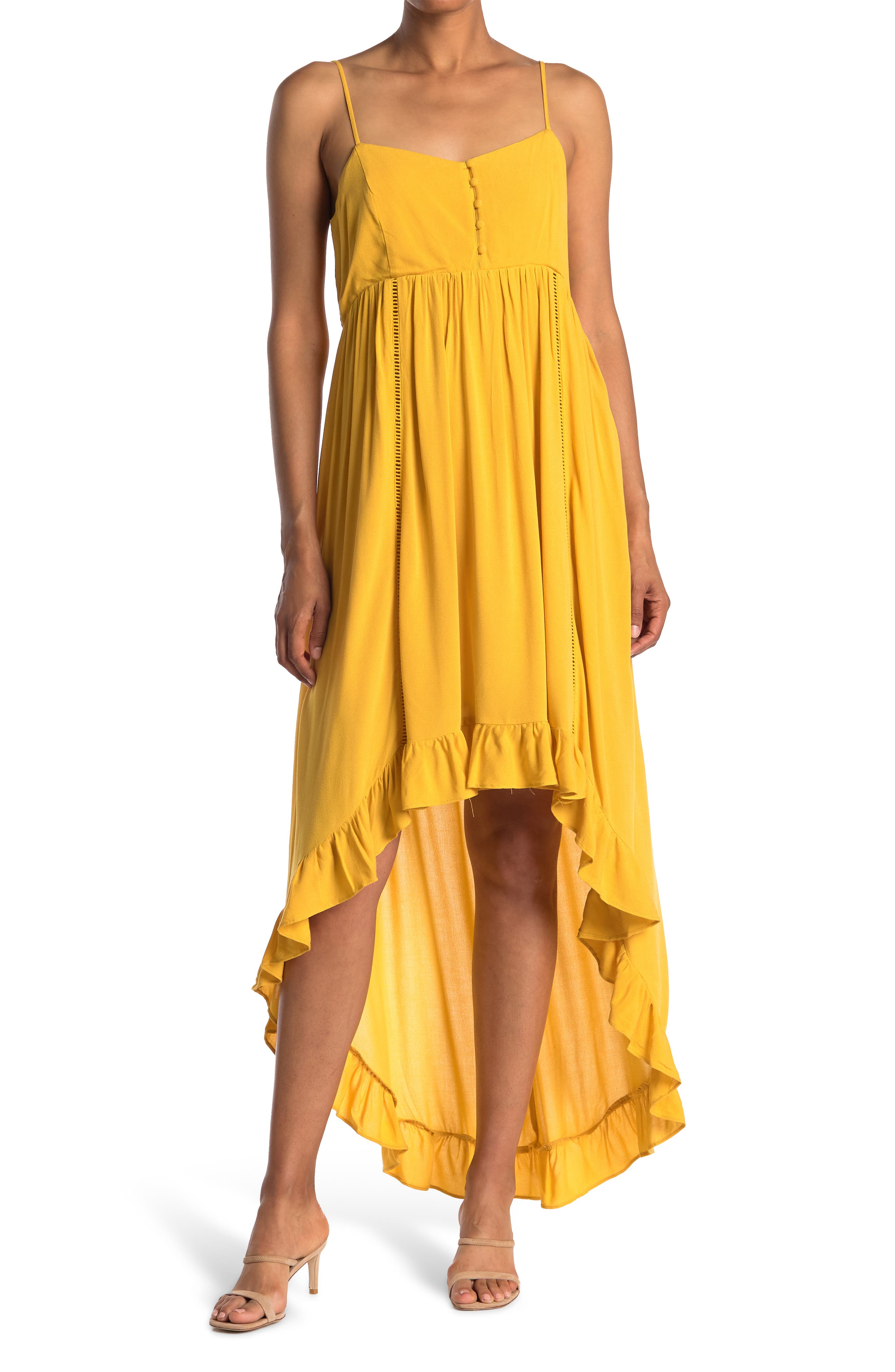 Bb Dakota Ruffle High/low Hem Sleeveless Dress In Canary Yellow