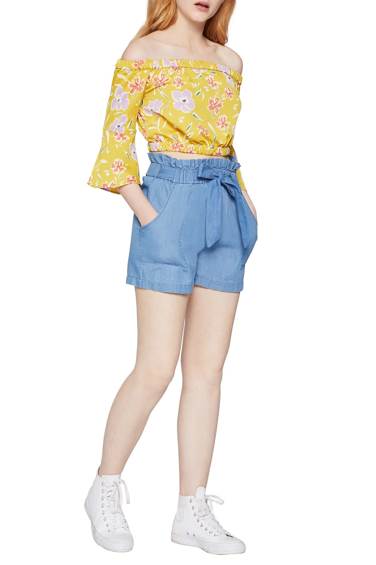 chambray paperbag shorts