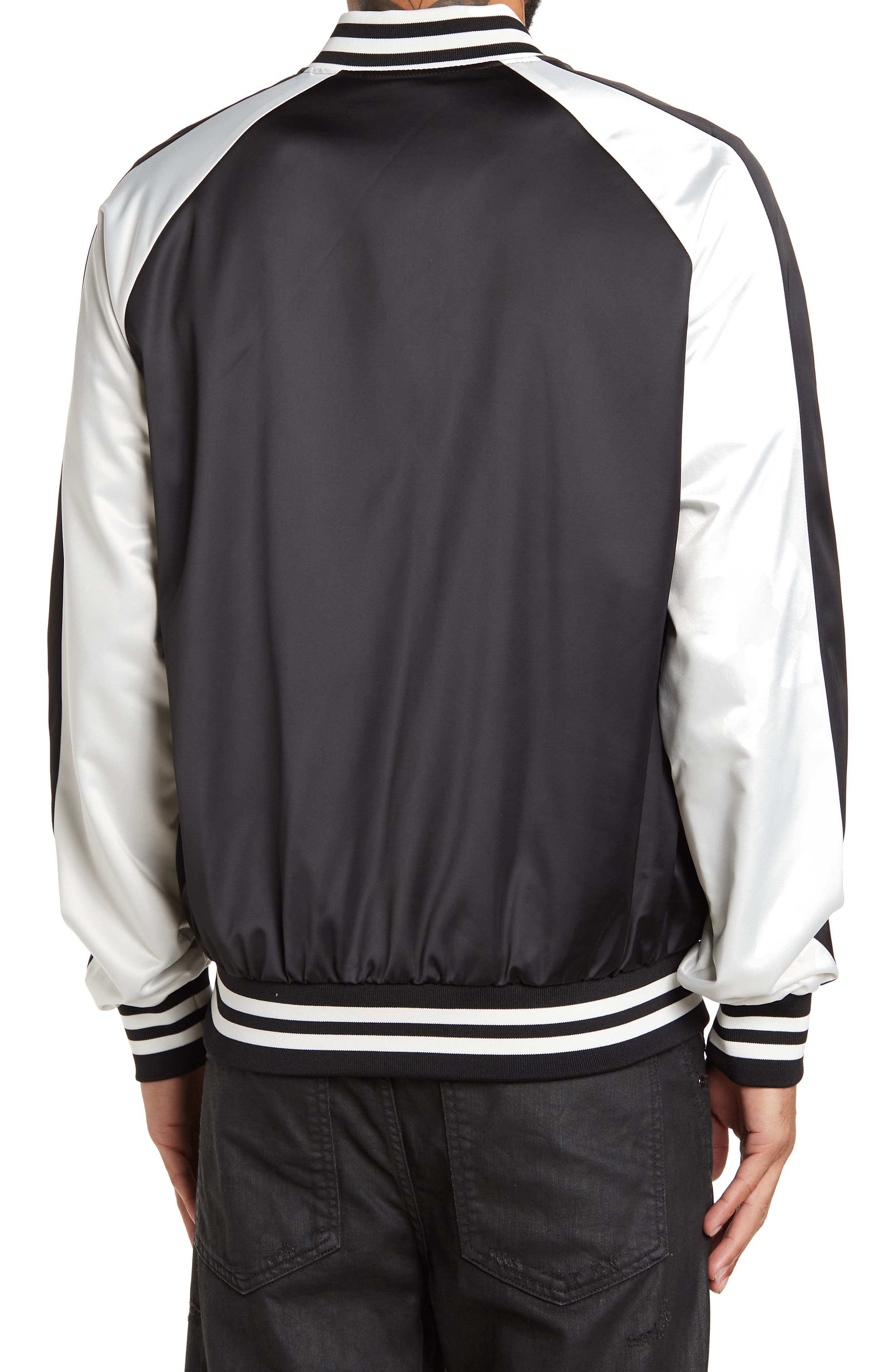 Karl Lagerfeld Paris Color Block Bomber Jacket, Mens, M, Black/White
