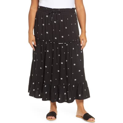Plus Size Gibson X Hi Sugarplum! Portofino Tiered Midi Skirt, Black