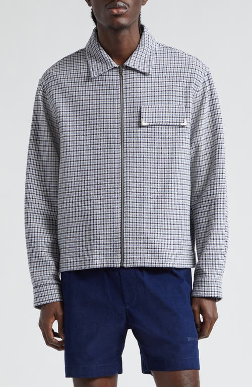 Palm Angels Check Cotton Zip Overshirt Indigo Blue Off at Nordstrom,