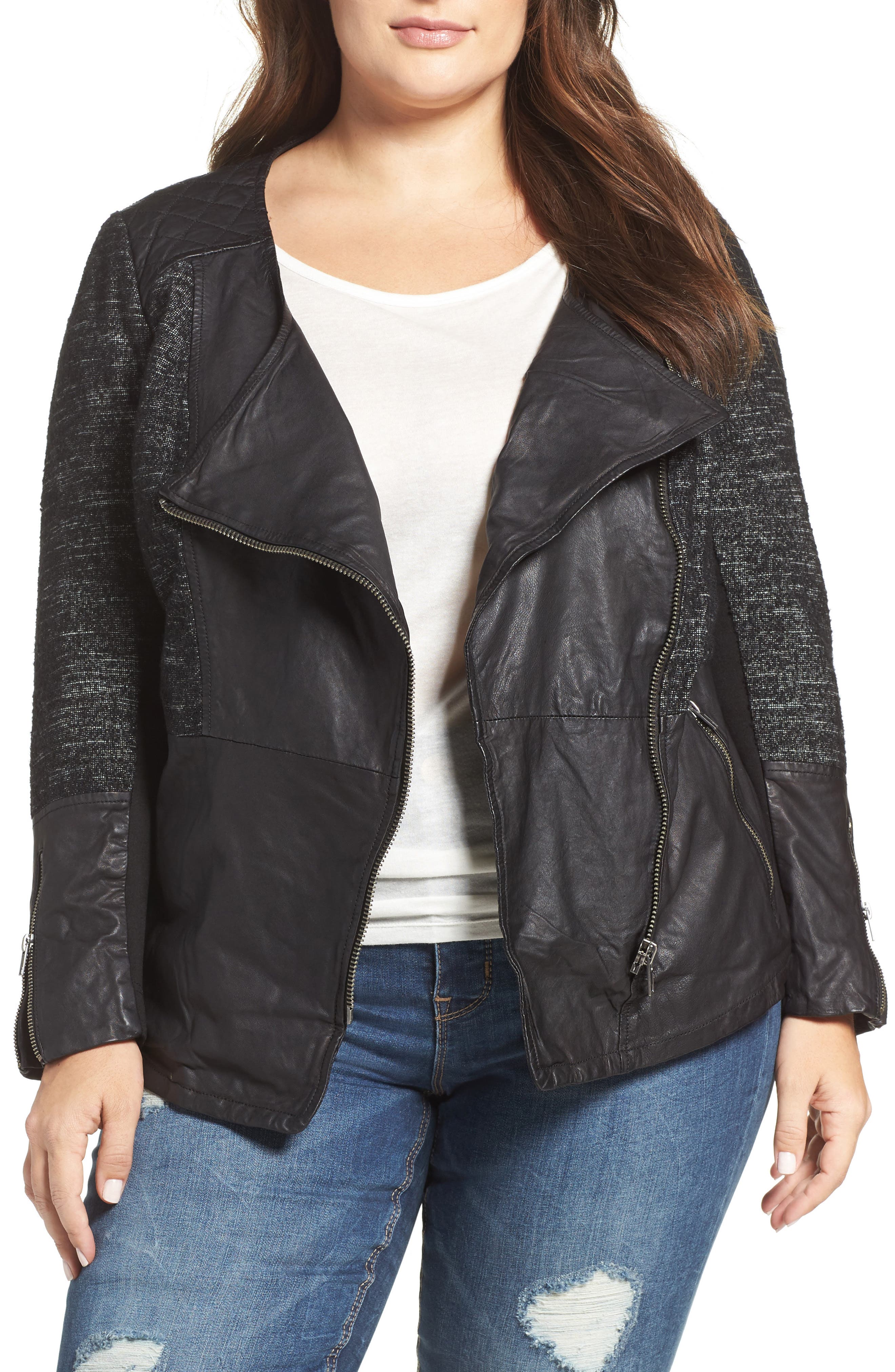 Lucky Brand Mixed Media Moto Jacket (Plus Size) Nordstrom