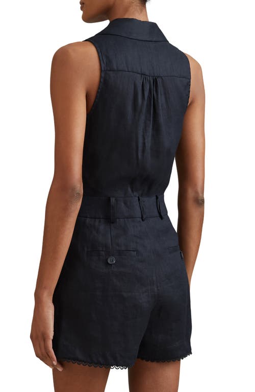 Shop Reiss Mila Linen Romper In Navy