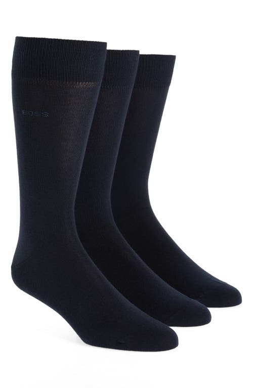 BOSS 3-Pack Cotton Blend Dress Socks in Dark Blue