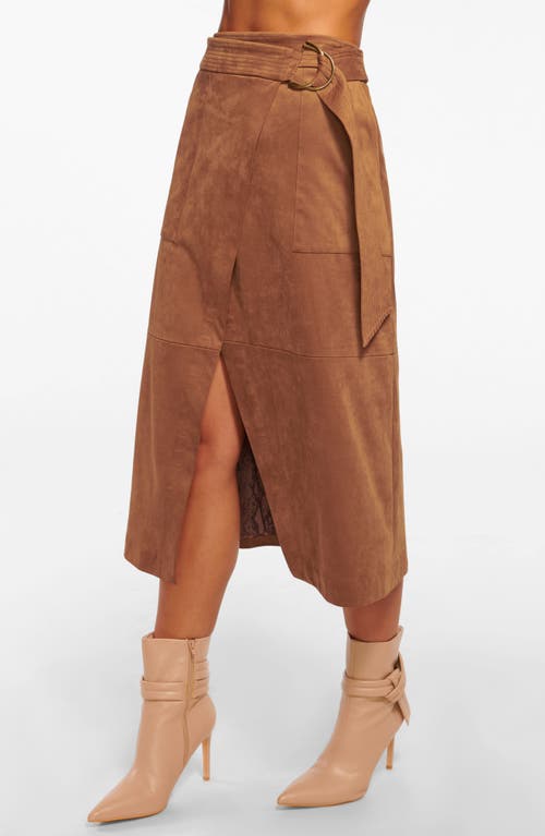 Shop Ramy Brook Delphia Faux Suede Wrap Skirt In Saddle