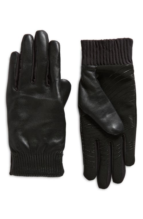 U R Accordion Cuff Leather Gloves in Black at Nordstrom, Size Large
