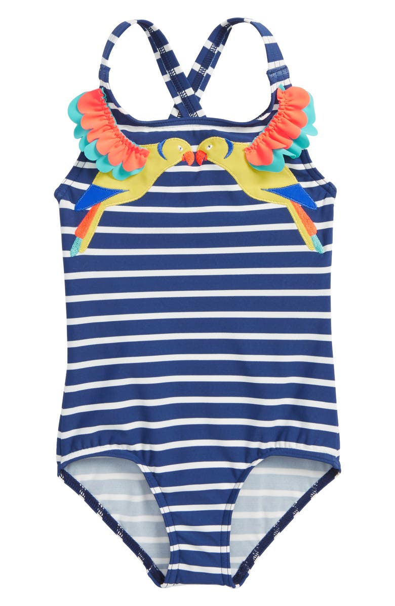 Mini Boden Tropical Birds One-Piece Swimsuit (Toddler Girls, Little ...