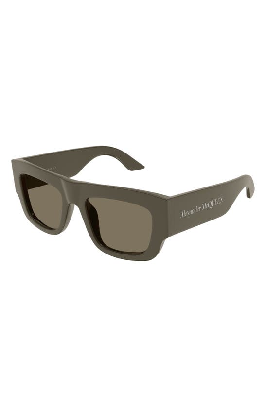 Shop Alexander Mcqueen 53mm Rectangular Sunglasses In Brown