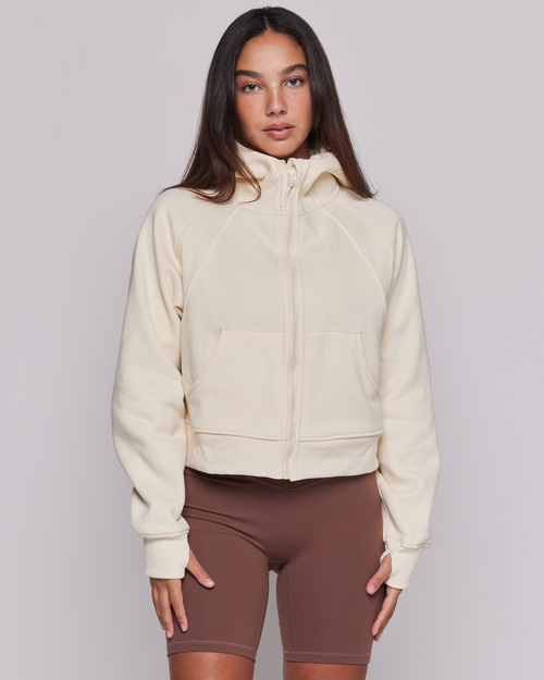 Rebody Active Effortless Fleece Full Zip Hoodie In Bone