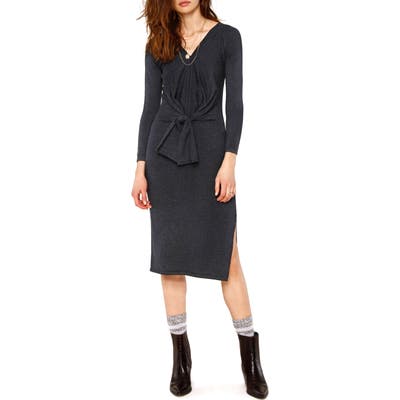 Heartloom Adrian Long Sleeve Front Tie Sweater Dress, Grey