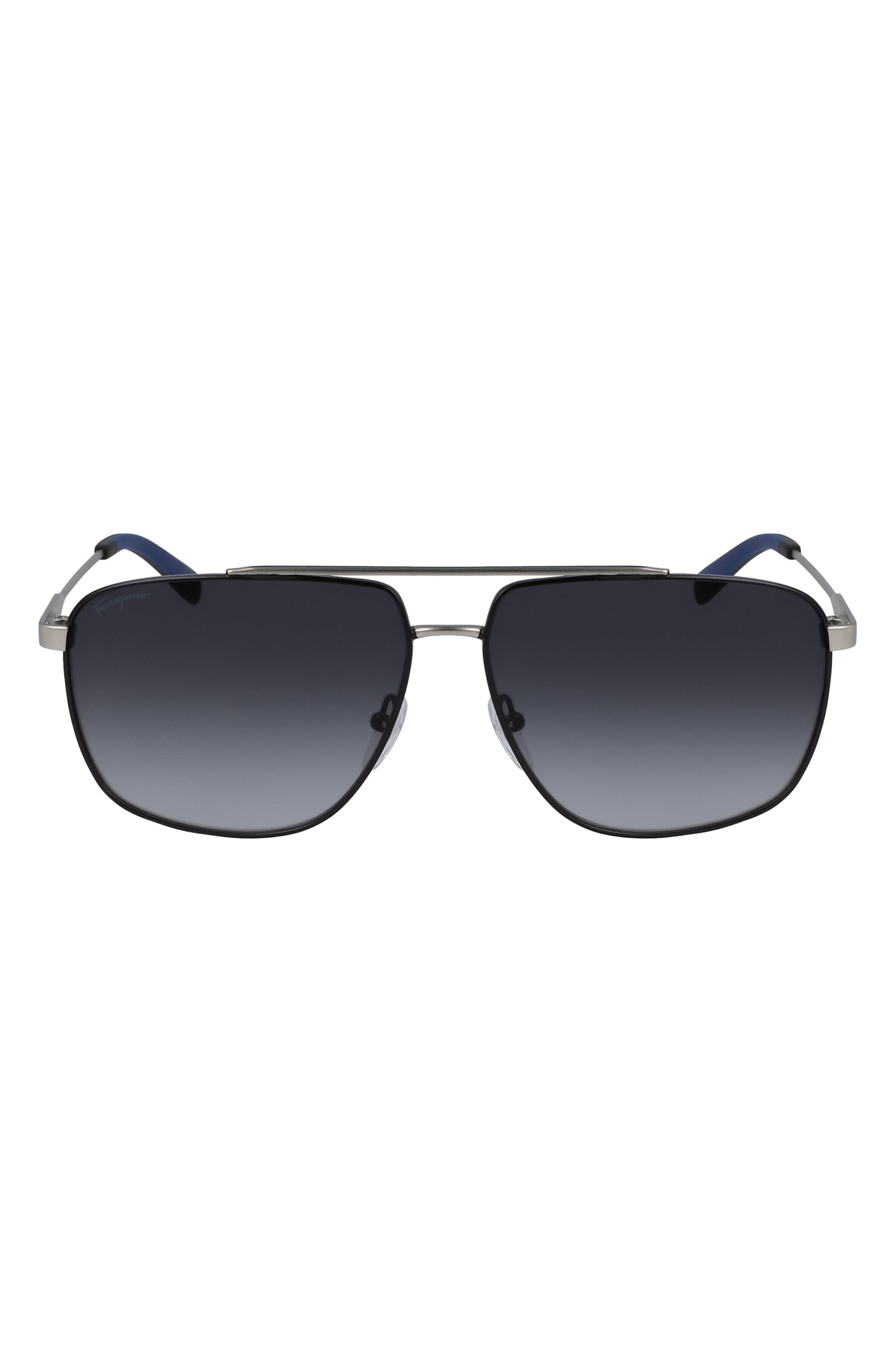 Salvatore Ferragamo 60mm Gradient Navigator Sunglasses in Matte Light Ruthenium/Grey at Nordstrom