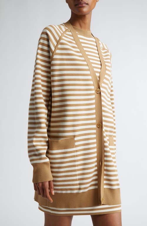 Shop Max Mara Tenore Stripe Long Cardigan In Honey