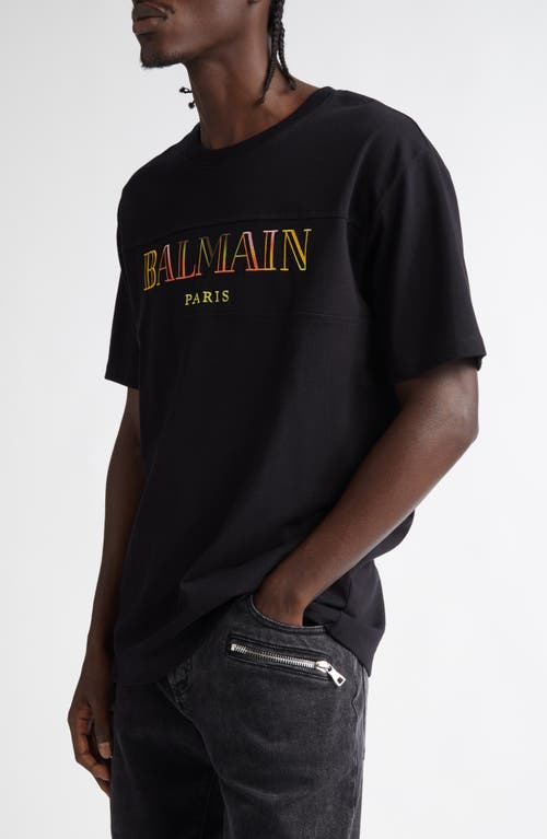 Shop Balmain Embroidered Logo Cotton T-shirt In Eah Black/multicolor