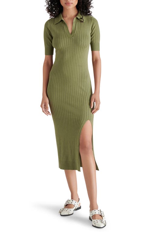 Shop Steve Madden Lindy Polo Rib Midi Sweater Dress In Burnt Olive