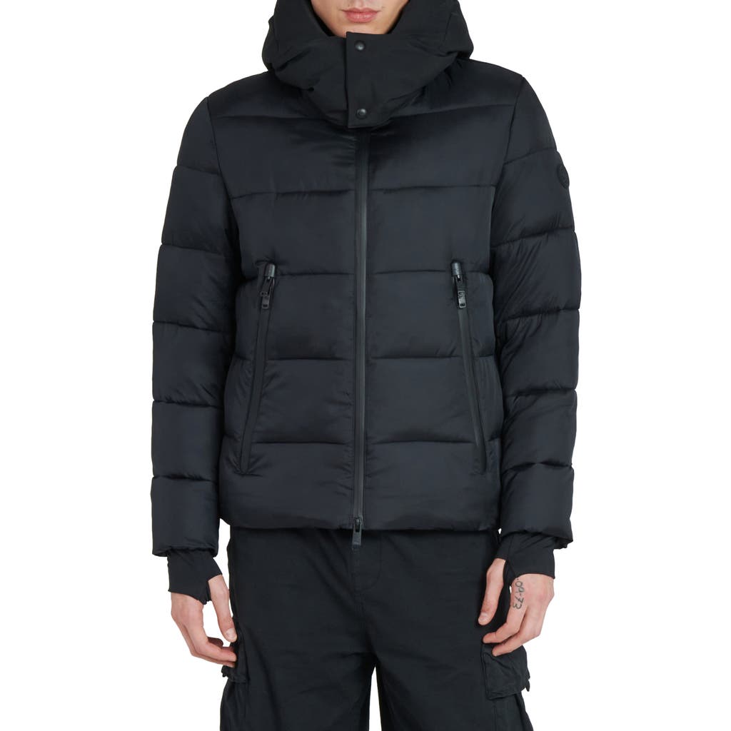 The Recycled Planet Company Tag Hooded Water Resistant Insulated Puffer Jacket In Black