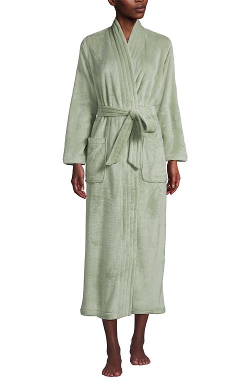 Shop Lands' End Cozy Plush Long Wrap Robe In Washed Sage