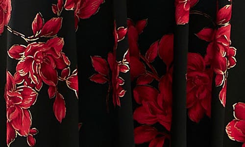 Nina Leonard Sylvia Floral A-line Midi Dress In Black/red Foil