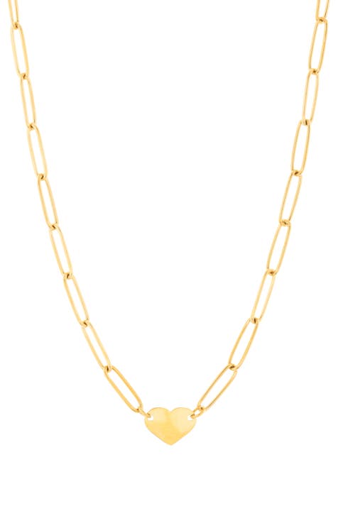 14K Gold Plated Paperclip Chain Heart Pendant Necklace