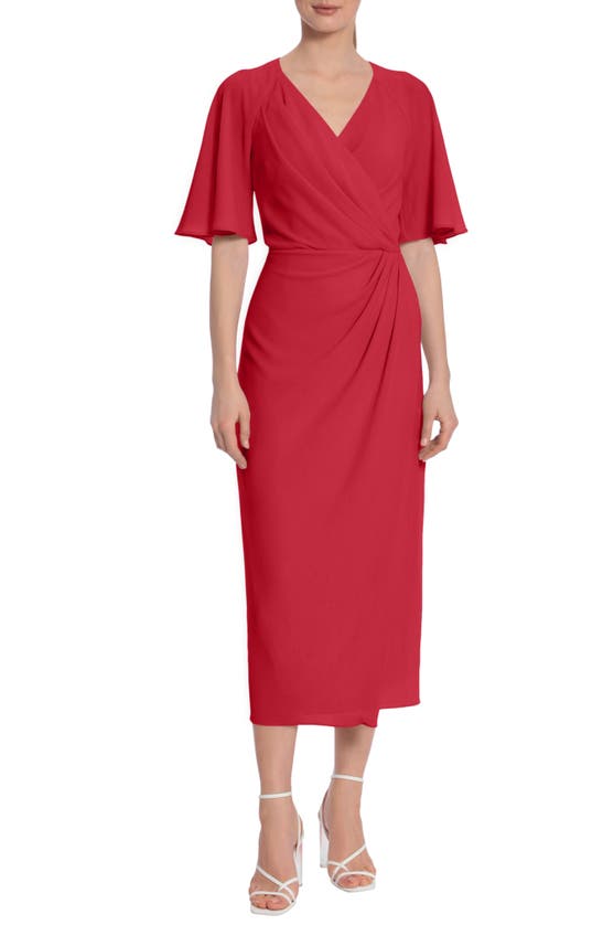 Maggy London Flutter Sleeve Faux Wrap Midi Dress In Cranberry