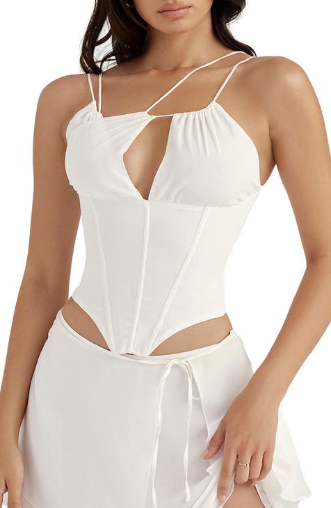 House Of CB Womens Silver Demi Balconette-corset Stretch-woven top -  ShopStyle