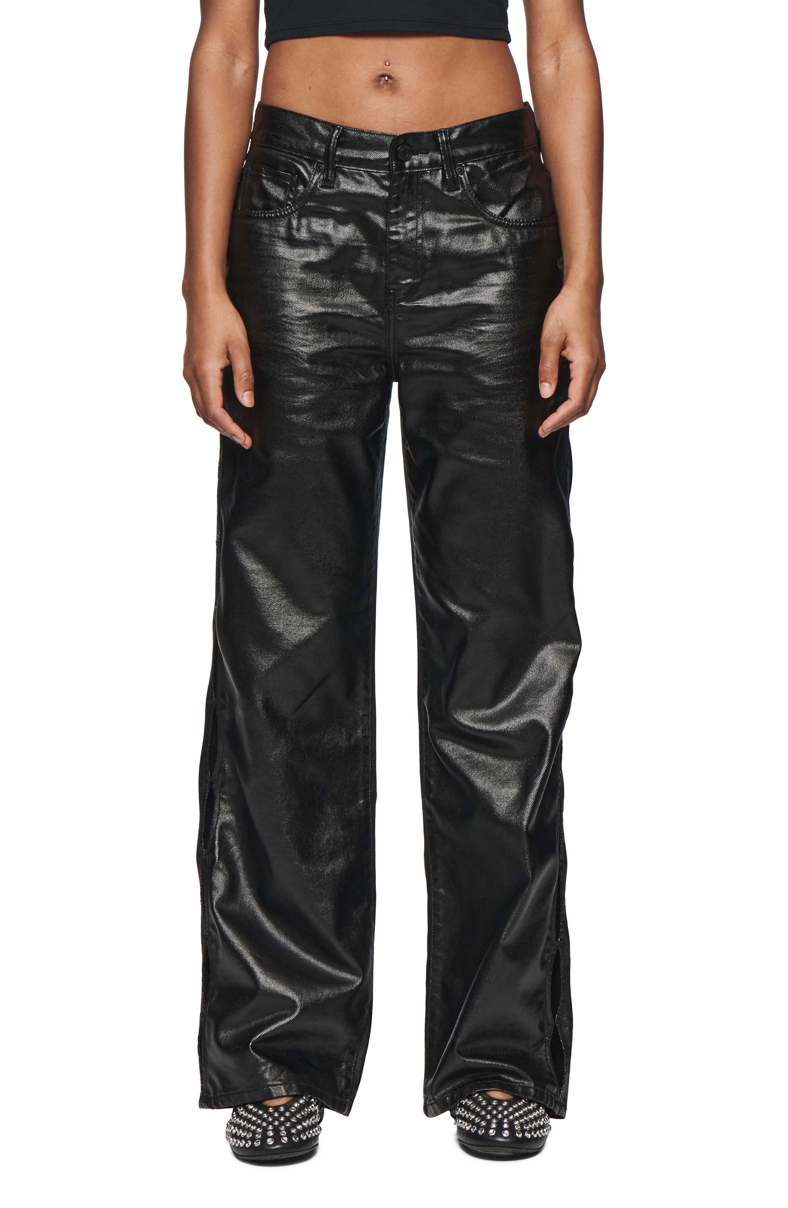 PURPLE BRAND Side Cutout Coated Jeans in Black 