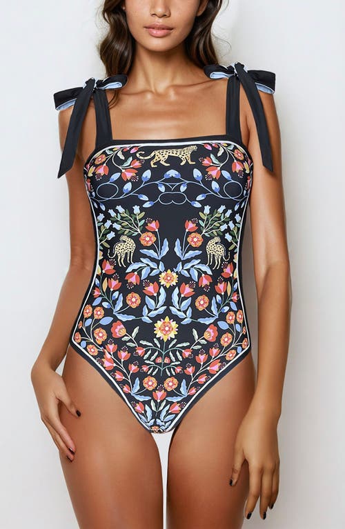 Shop Jessie Zhao New York Night Imagination Reversible One Piece Swimsuit In Black/red