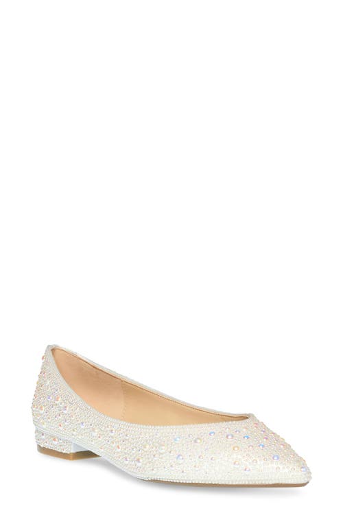 Betsey Johnson Crystal Pavé Pointed Toe Flat in Pearl