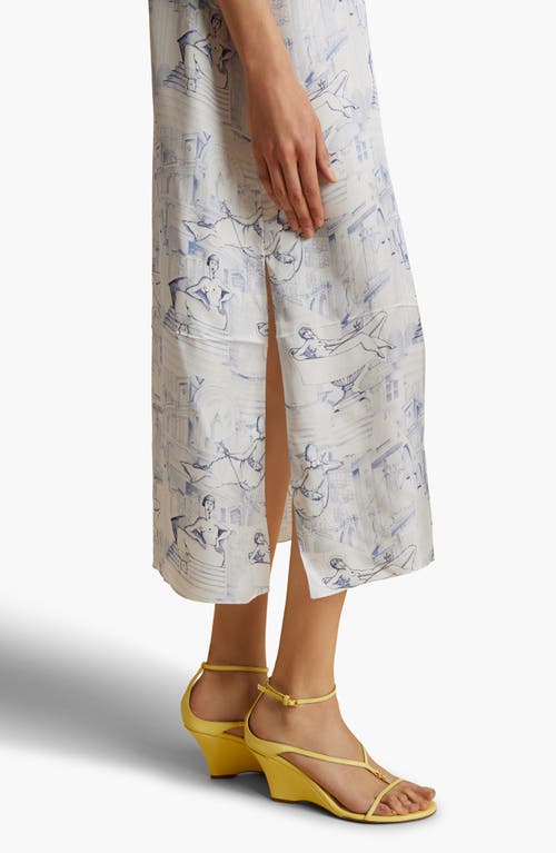 Shop Khaite Sicily Print Silk Charmeuse Midi Dress In Cream/blue